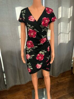 Almost Famous Black Mini Dress with Pink Floral Print